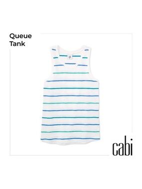 CAbi Queue White Striped Tank Top - Blue & Green, Size Large